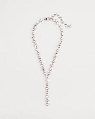 Bezel Set Silvertone Y-Necklace