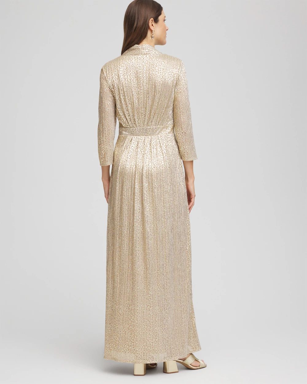 Petite Metallic Knit Pleated Maxi Dress