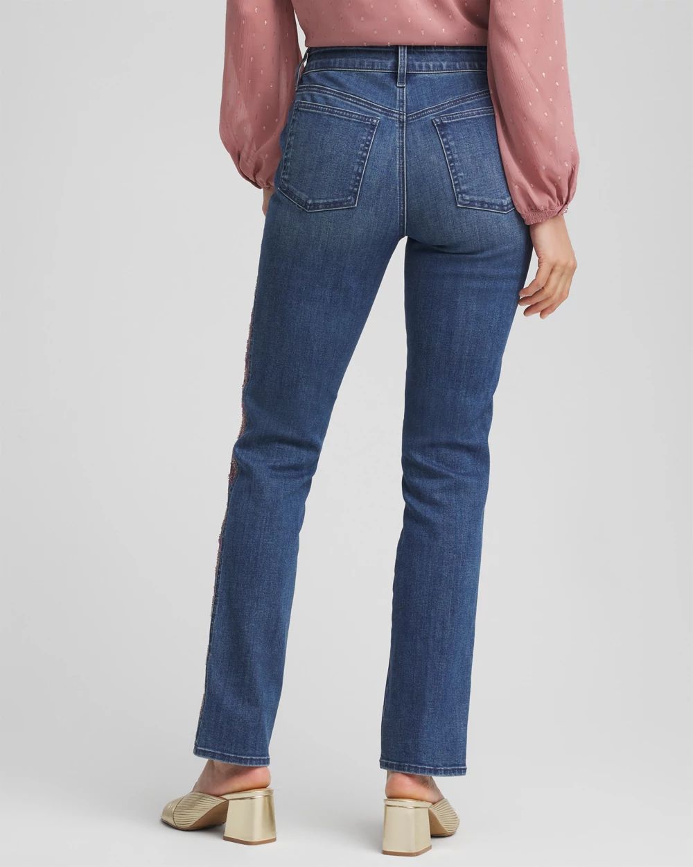 Lace Embroidered Pull-On Straight Jeans click to view larger image.