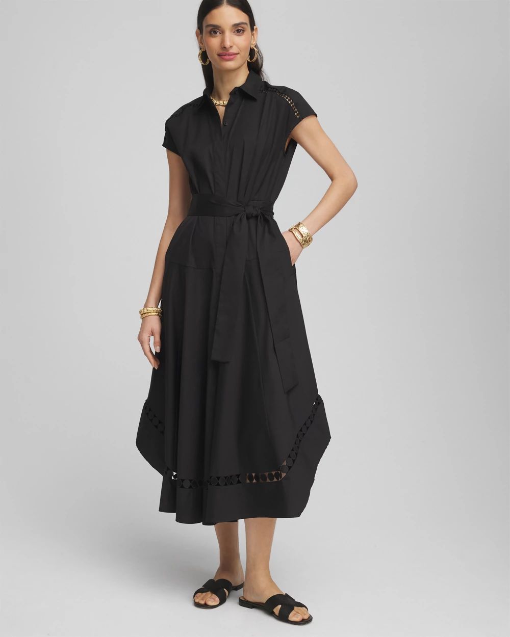 Petite Poplin Circle Trim Maxi Shirtdress