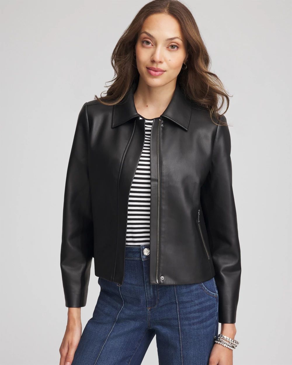 Faux Leather Zip-Front Jacket