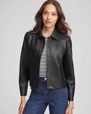Faux Leather Zip-Front Jacket