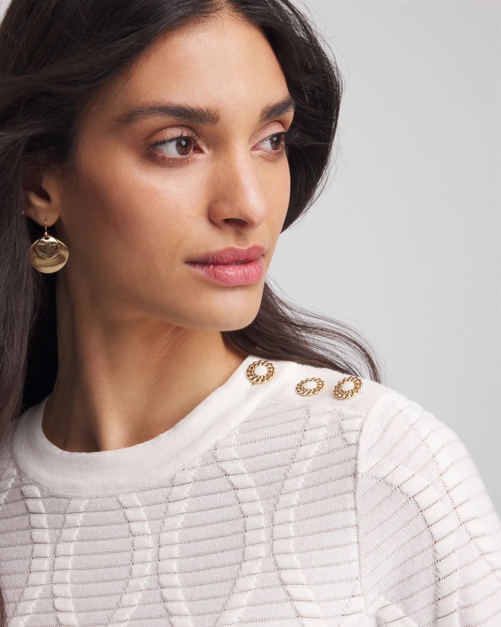 Button Shoulder Crewneck Pullover