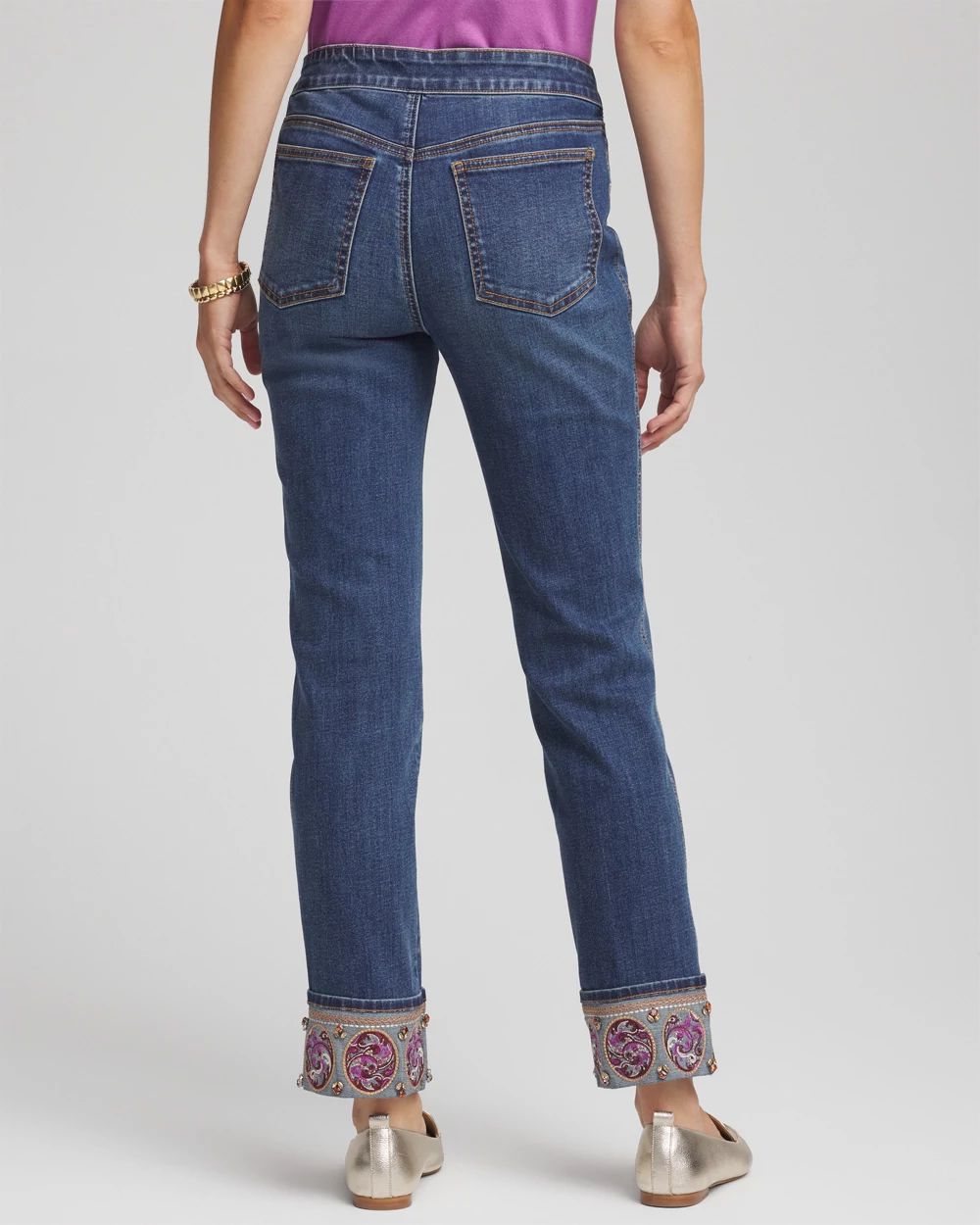 Petite Embellished Pull-On Slim Ankle Jeggings