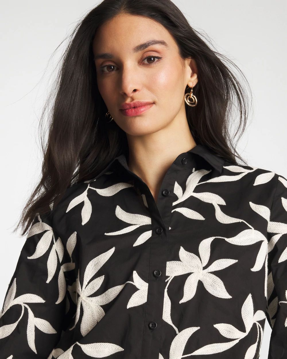 Embroidered Cropped Collared Shirt