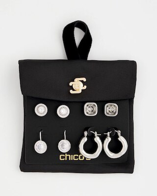 Silvertone Stud and Hoop Gift Set