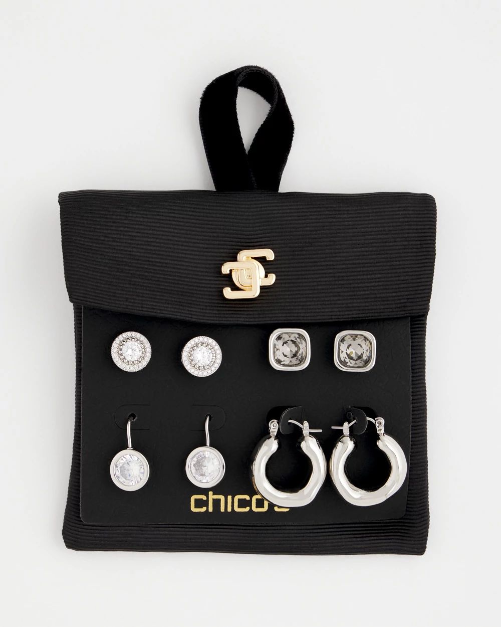 Silvertone Stud and Hoop Gift Set