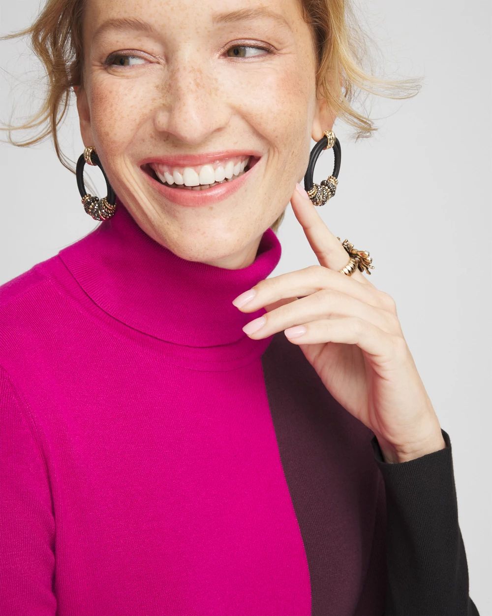 Ecovero™ Colorblock Turtleneck Pullover Sweater click to view larger image.