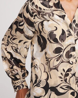 Floral Burnout Blouson-Sleeve Blouse click to view larger image.