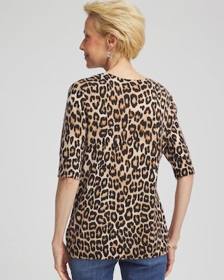 Cashmere Animal Elbow-Sleeve Pullover click to view larger image.