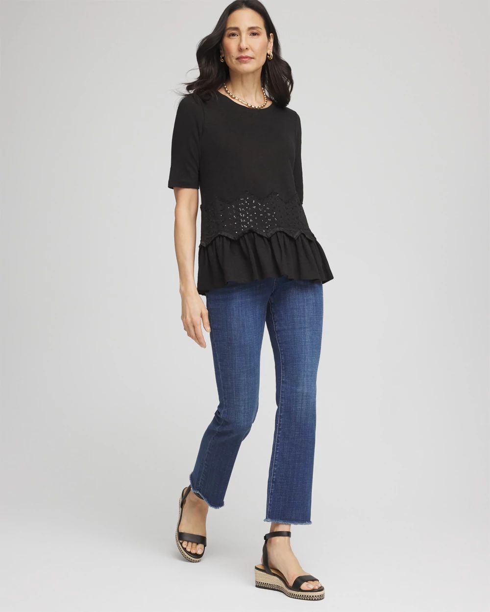 Chevron Sequin Peplum Linen Tee