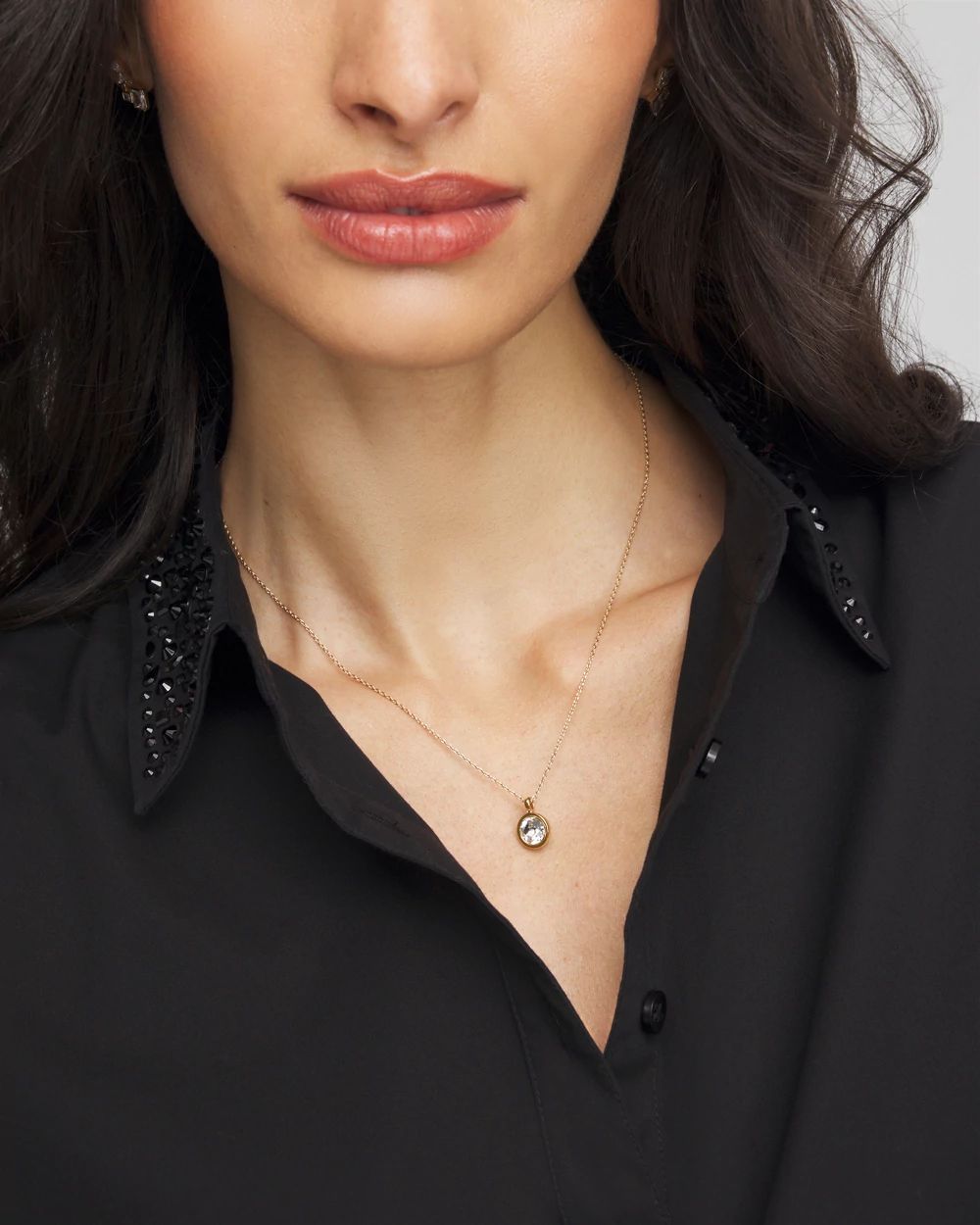 Bezel Set Pendant Goldtone Necklace