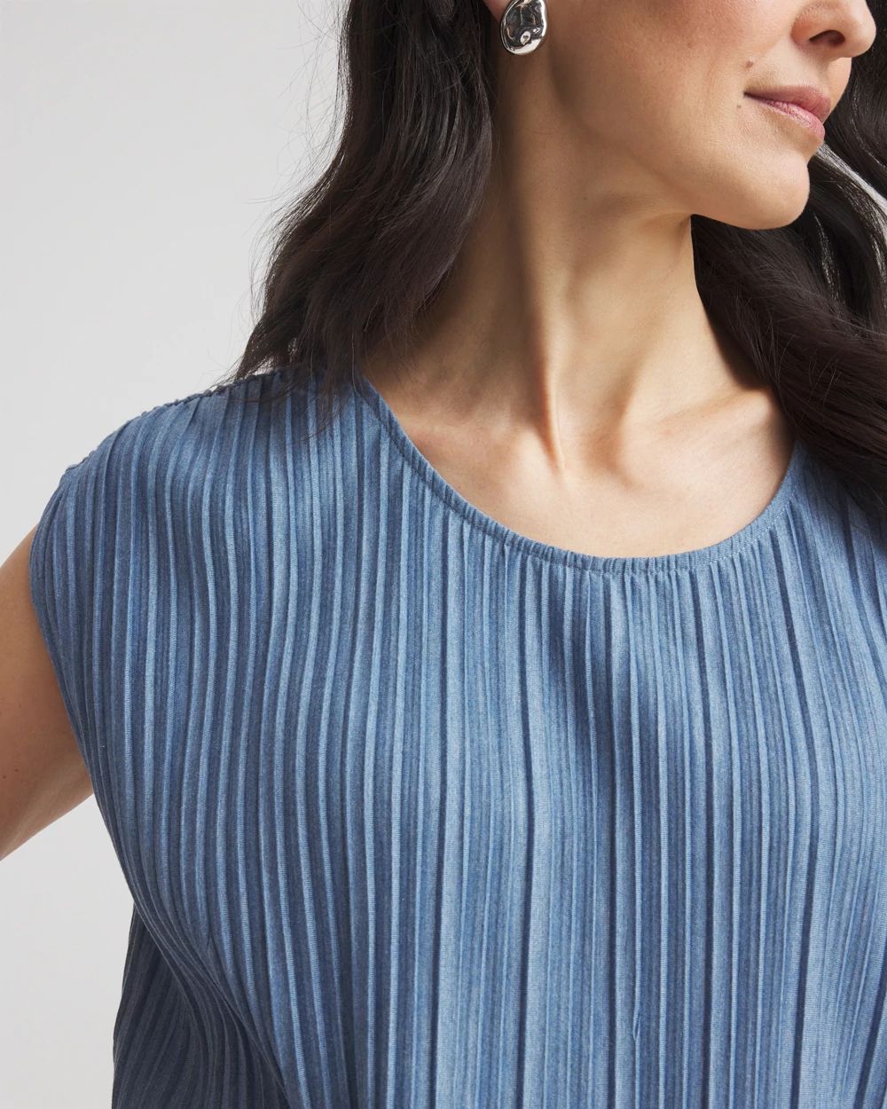 Melange Pleated Bubble-Hem Top