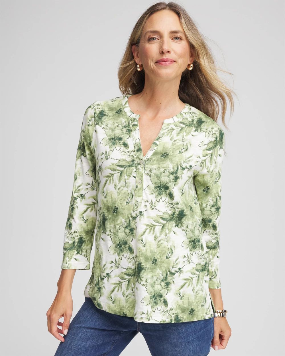 Printed Slub Splitneck Henley Tee