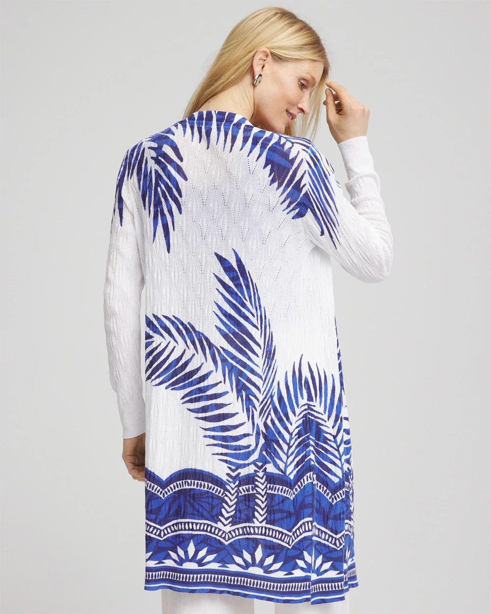 Island Motif Pointelle Long Cardigan click to view larger image.