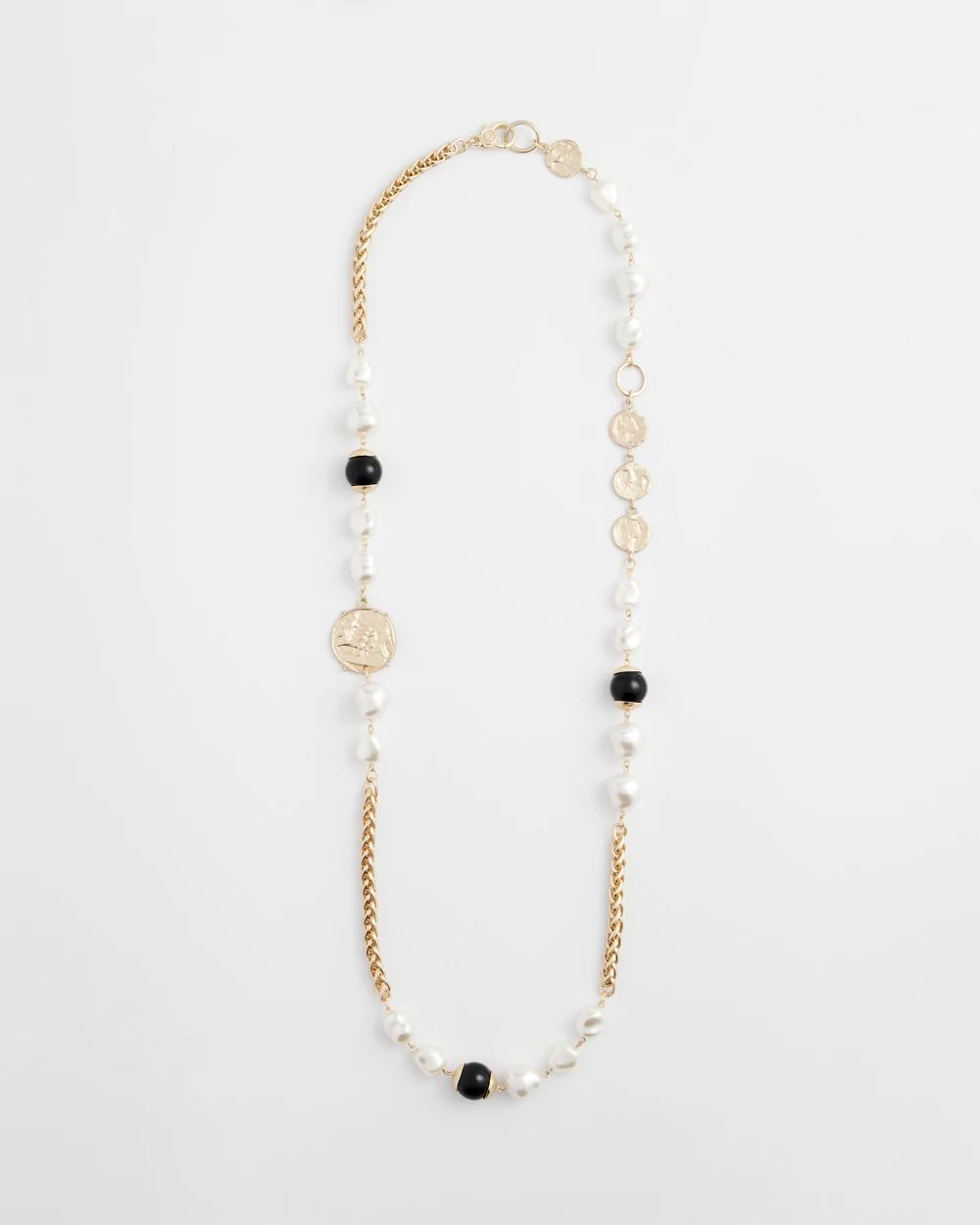 Gold Pearl Long Single-Strand Necklace