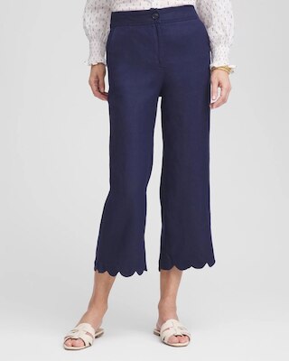 Linen Scallop Hem Crop Pants