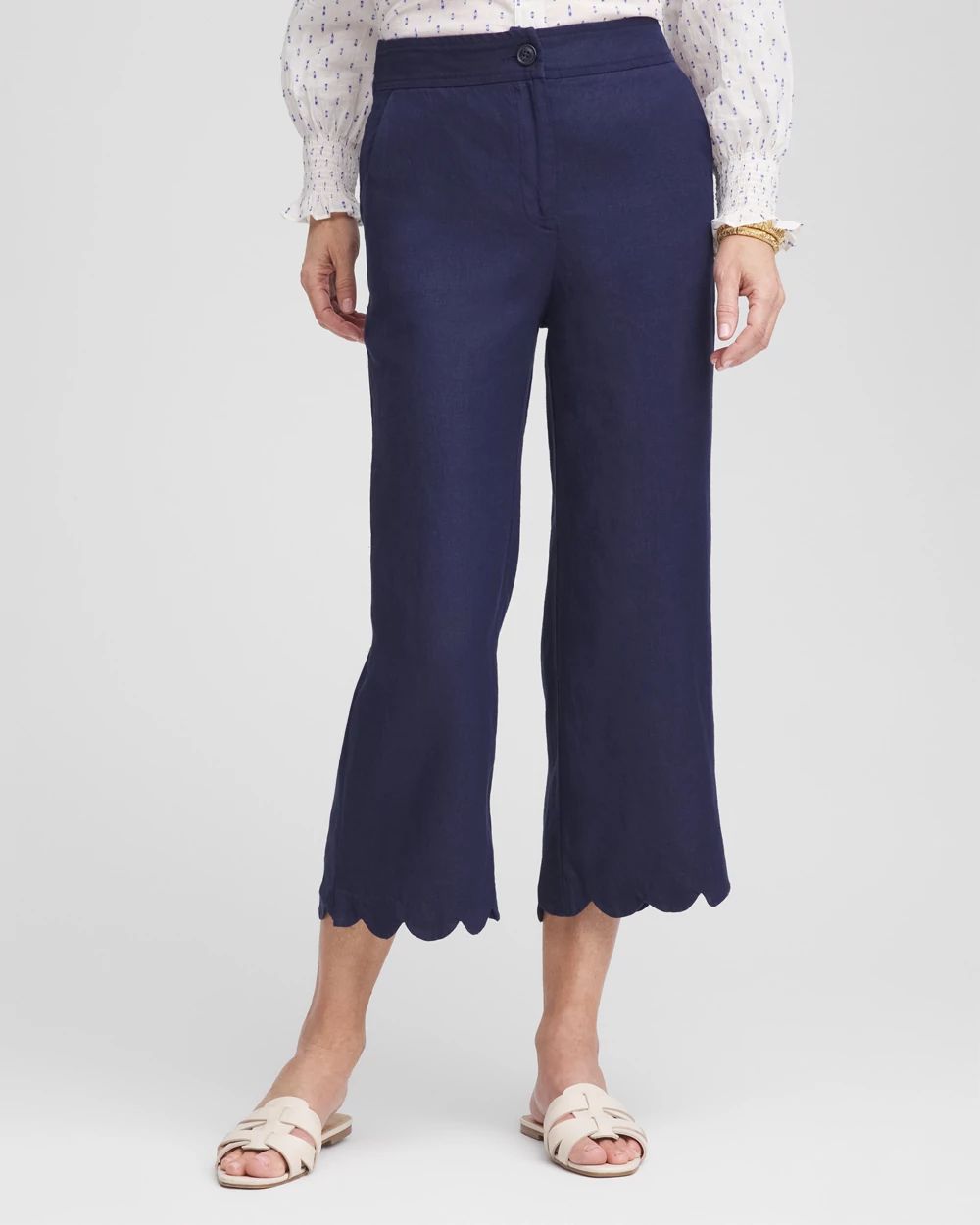 Linen Scallop Hem Crop Pants