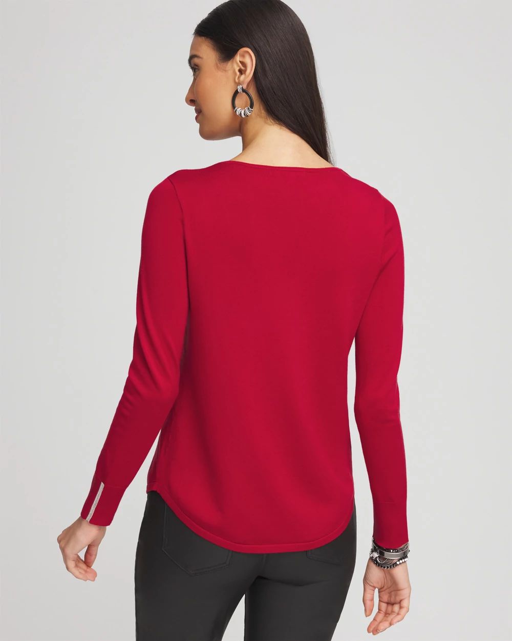 Caviar Trim V-Neck Pullover Sweater