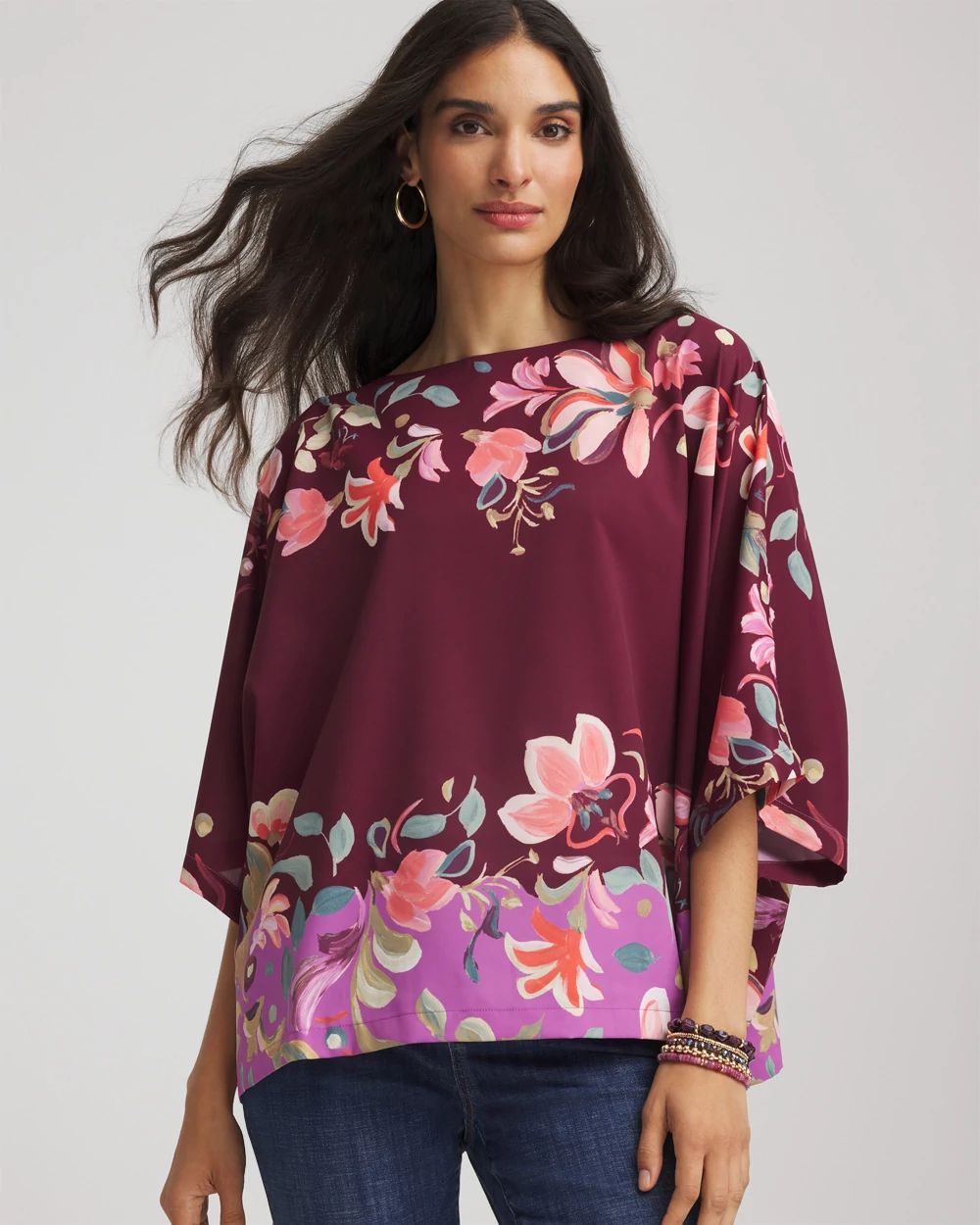 Printed Boatneck Pullover Poncho