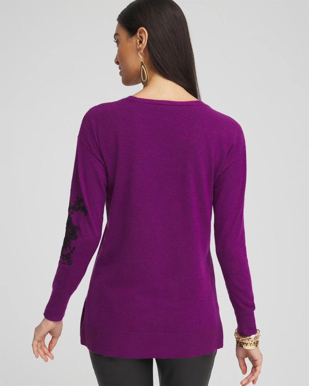 ECOVERO™ Embroidered V-Neck Pullover Sweater