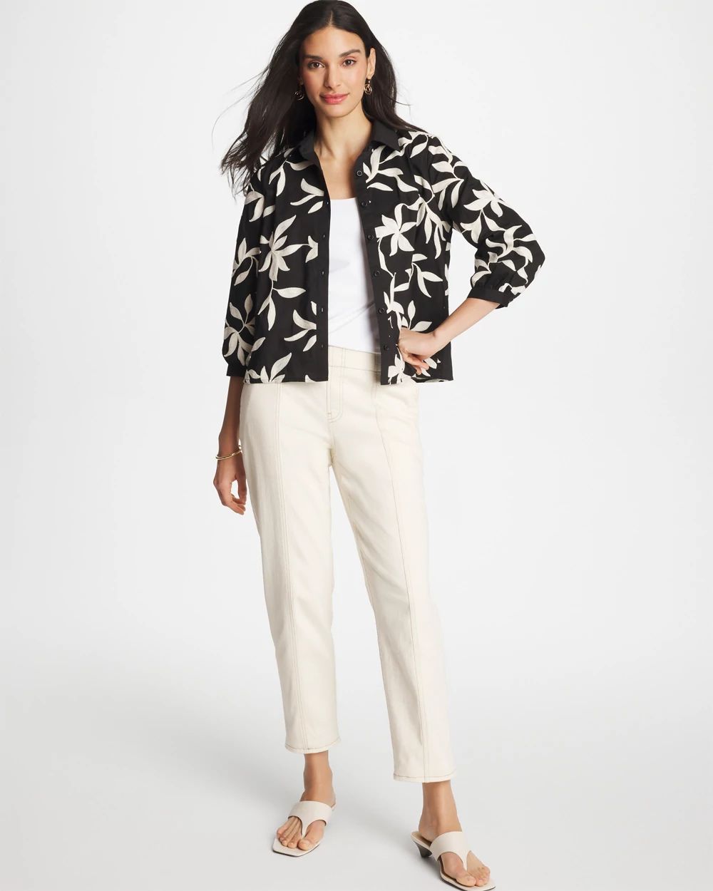 Embroidered Cropped Collared Shirt