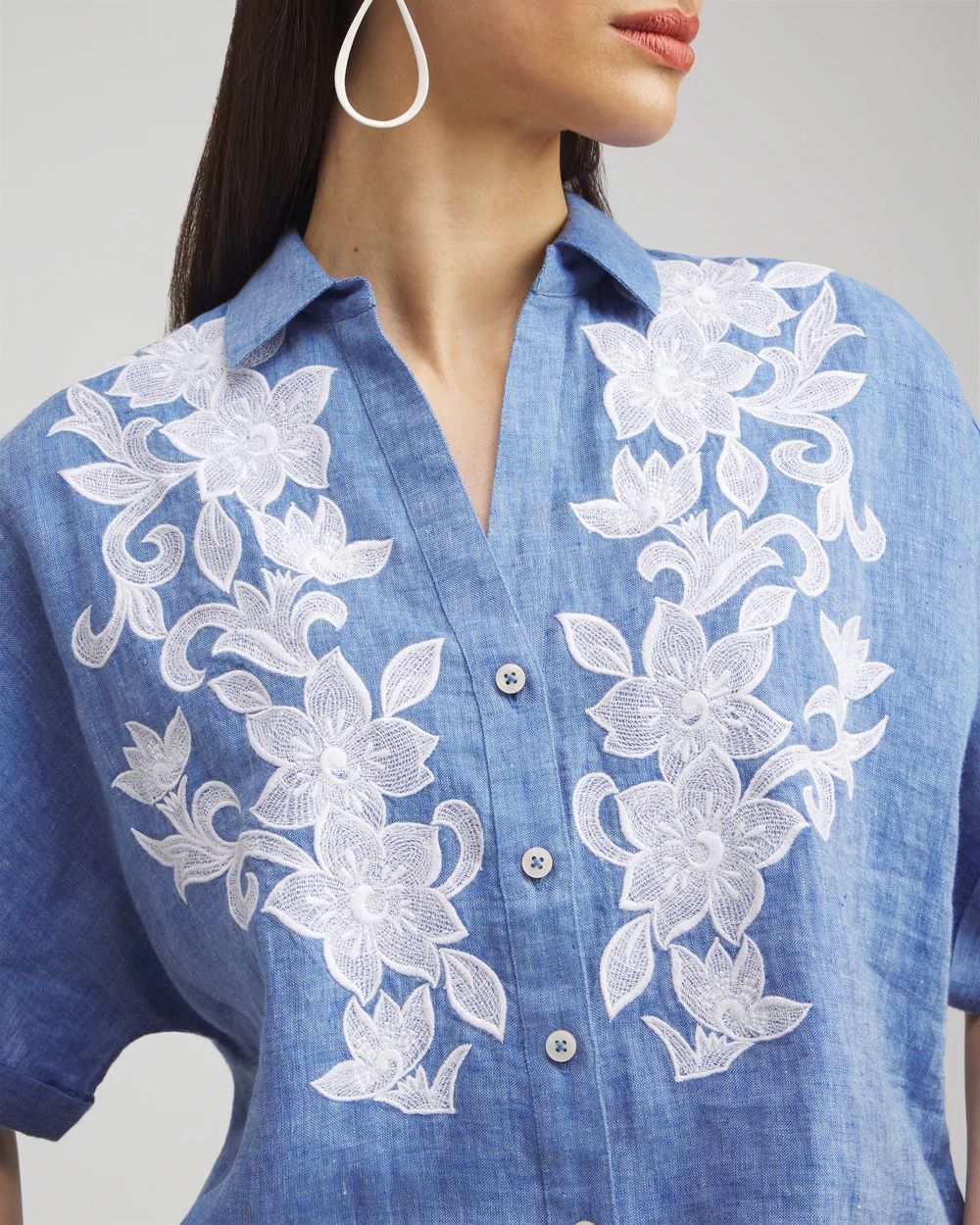 Linen Embroidered Applique Shirt