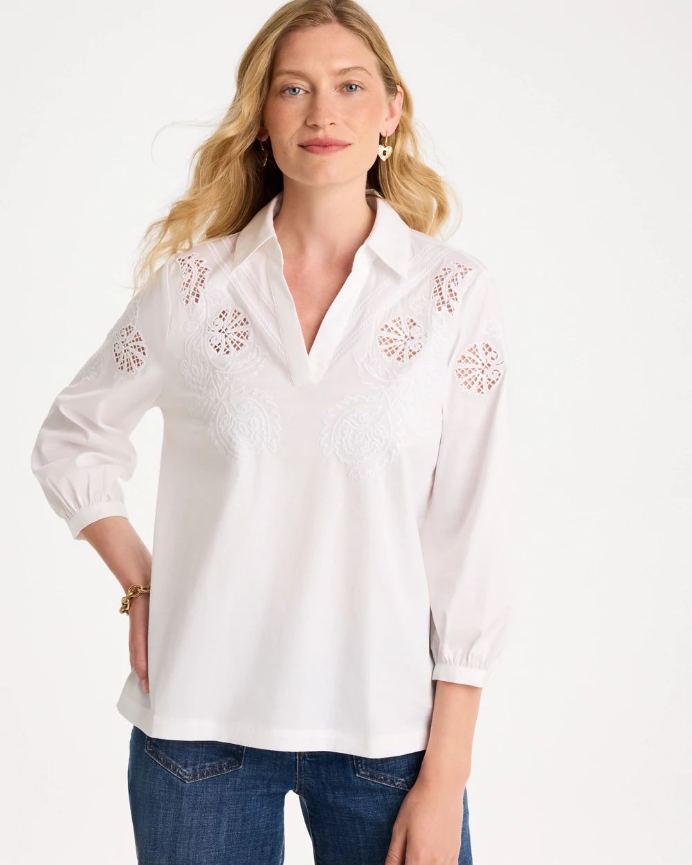 Embroidered Popover Poplin Cotton Shirt