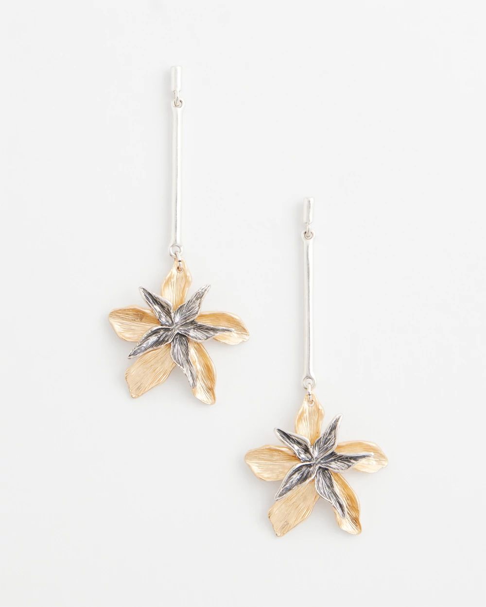 No Droop™ Mixed-Metal Floral Linear Drop Earrings