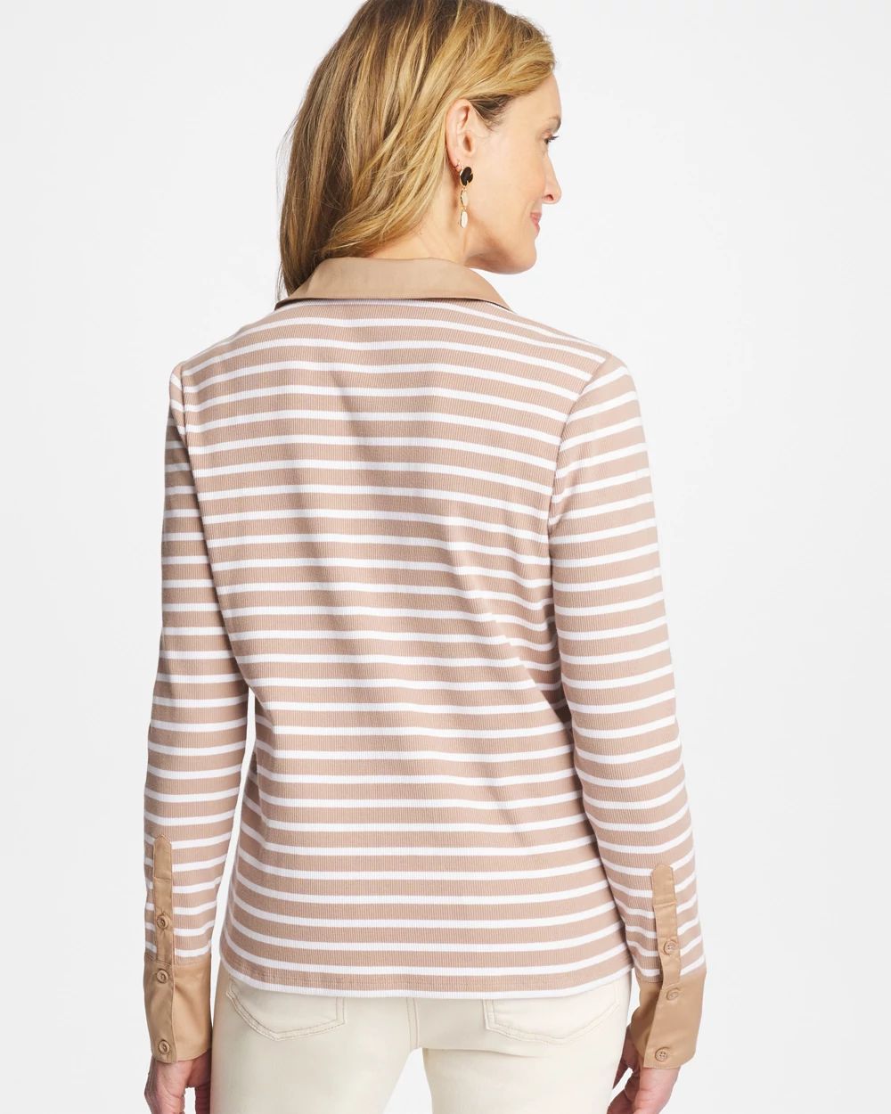 Striped Collared Rib Mix Henley click to view larger image.