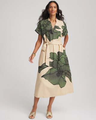 Printed Cotton-Voile Popover Midi Dress
