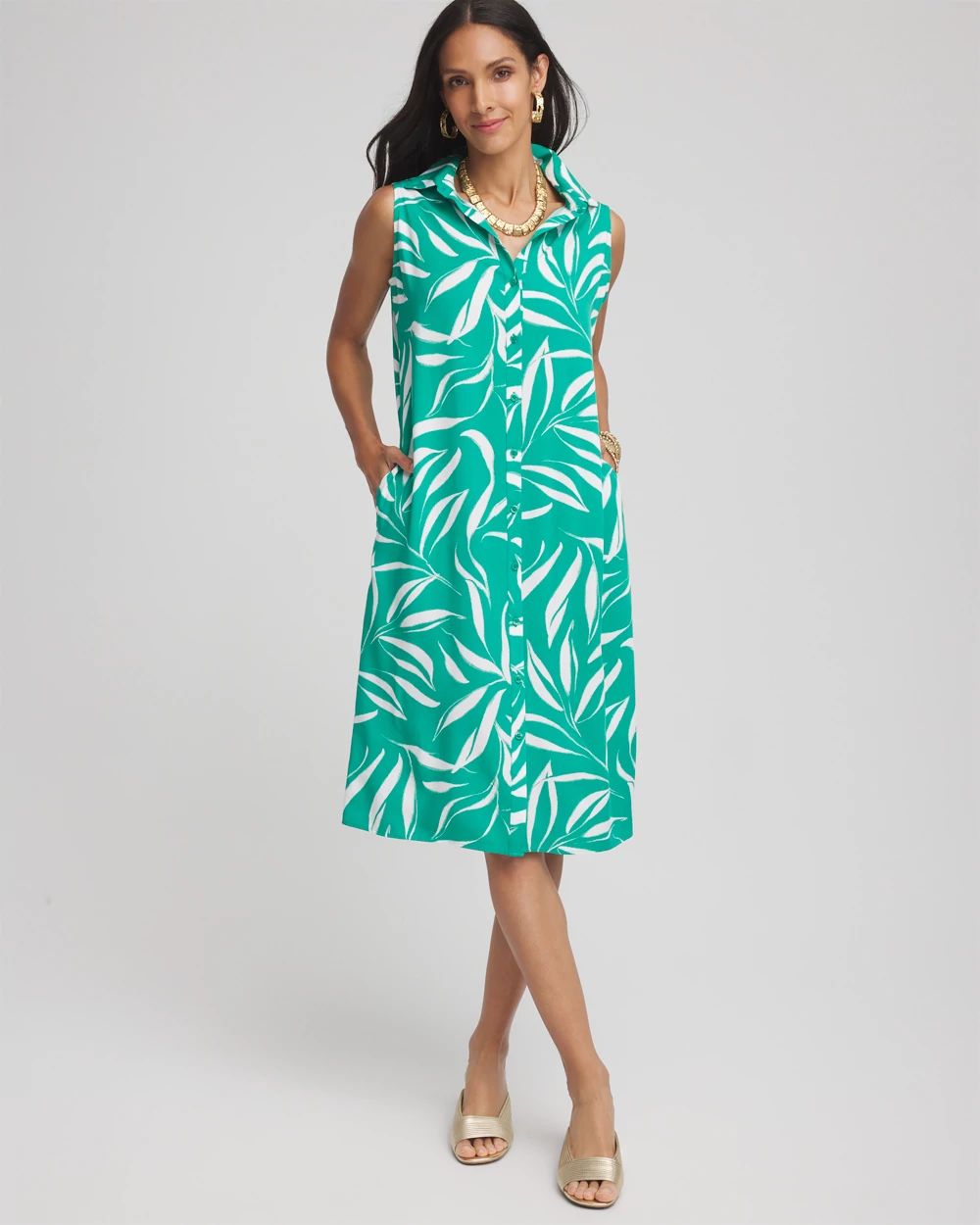 Rayon Silk Sleeveless Shirtdress