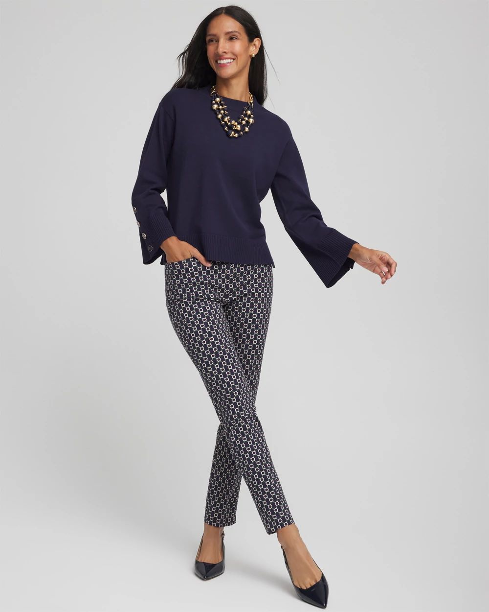 Button Sleeve Crewneck Pullover click to view larger image.