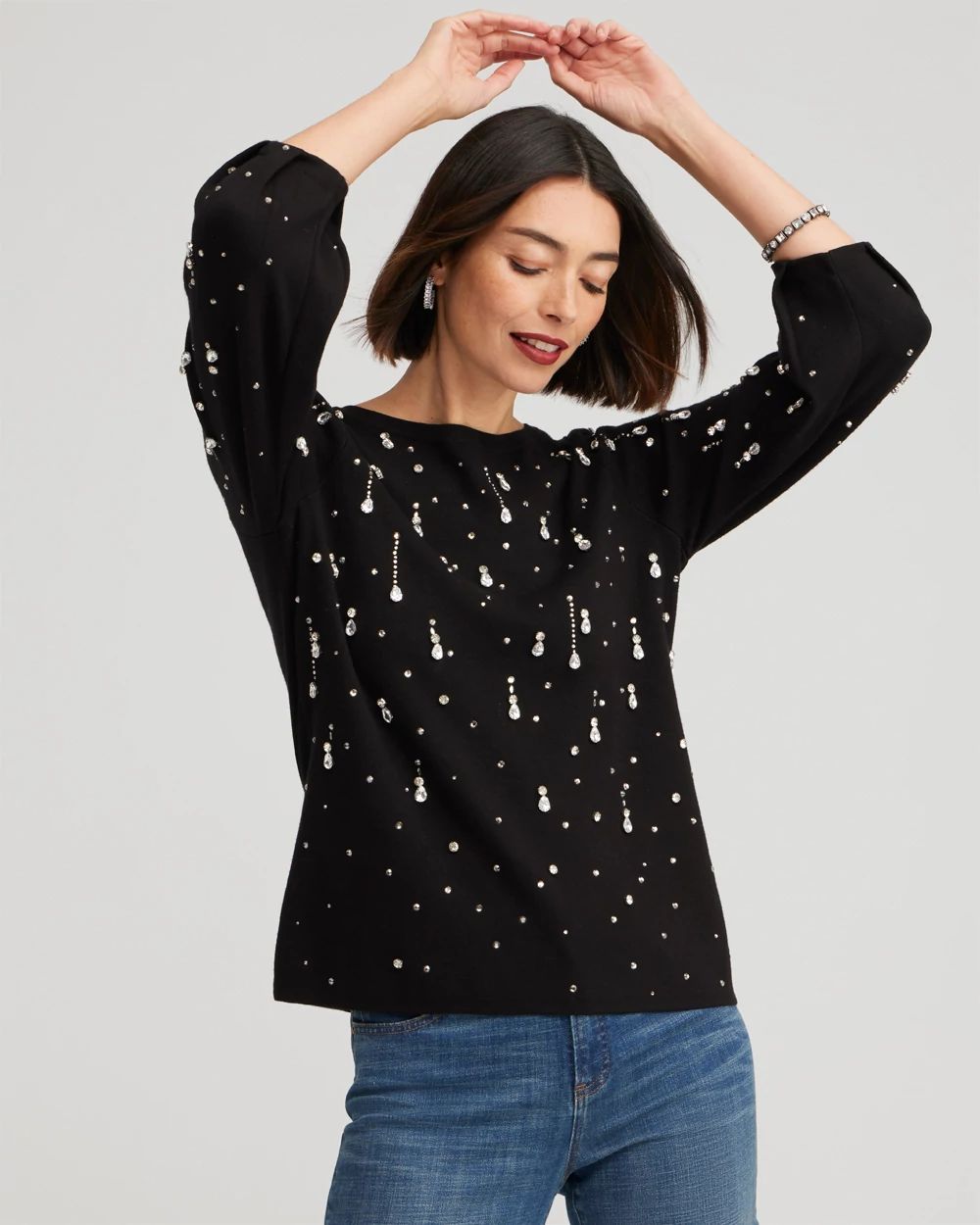 Drop Rhinestone Pullover Sweater