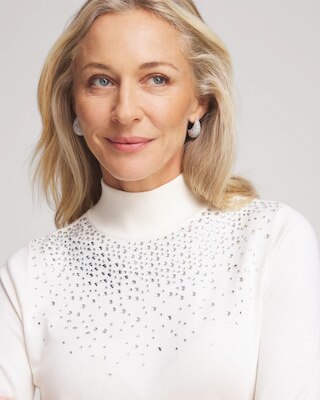 Embellished Mockneck Pullover Sweater click to view larger image.