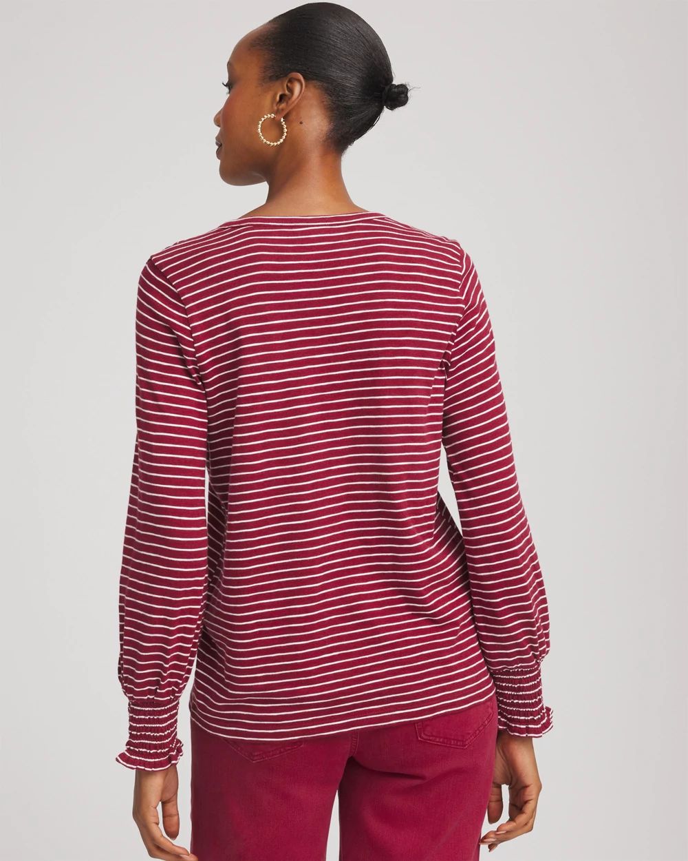 Smocked-Sleeve Cotton-Slub Tee