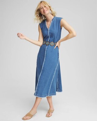 Frayed Denim Maxi Dress click to view larger image.