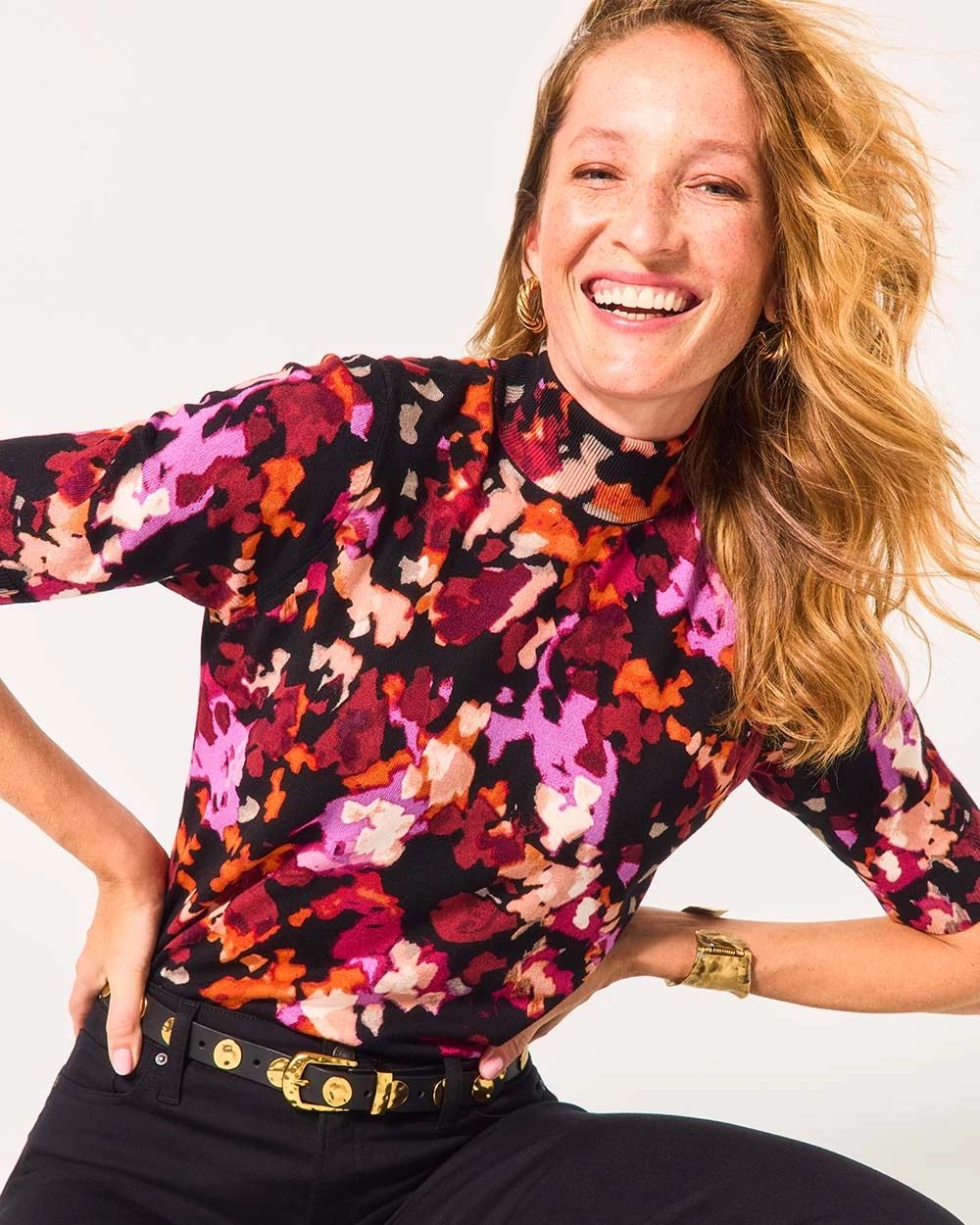 Ella Mockneck Painterly Pullover Sweater