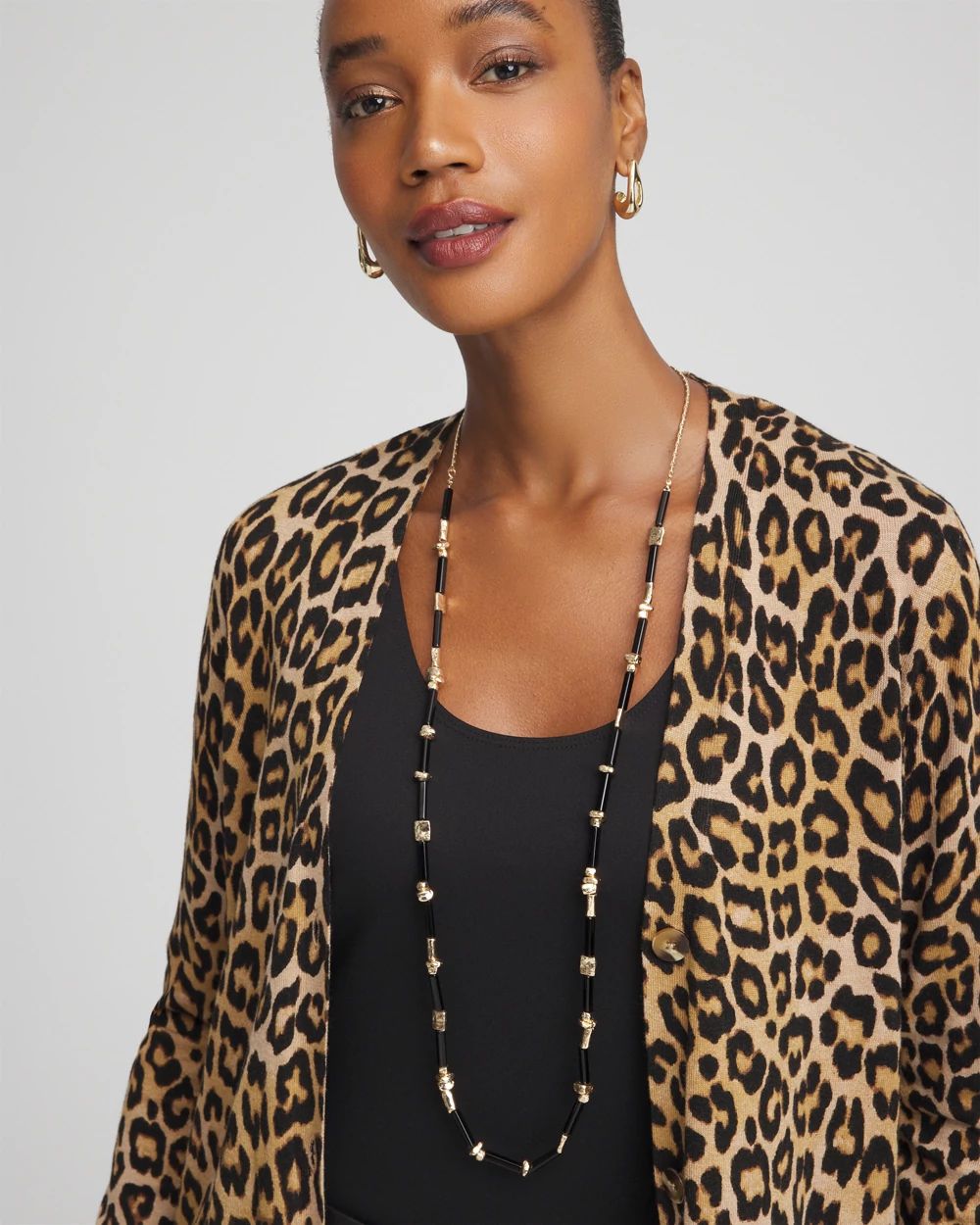 Black Enamel Long Single-Strand Necklace