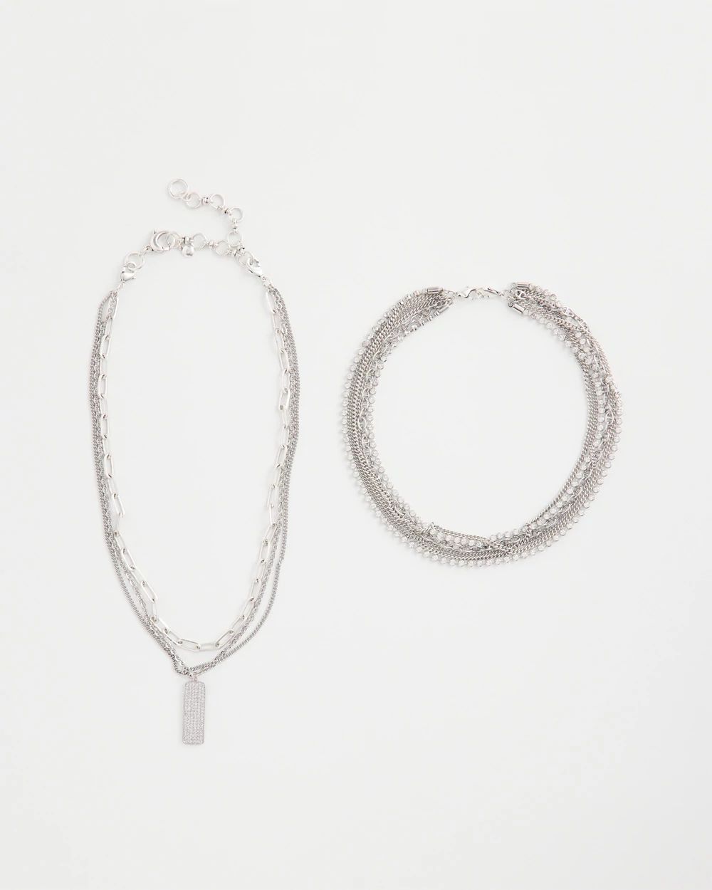 Silver Tone Pave Multistrand Necklace