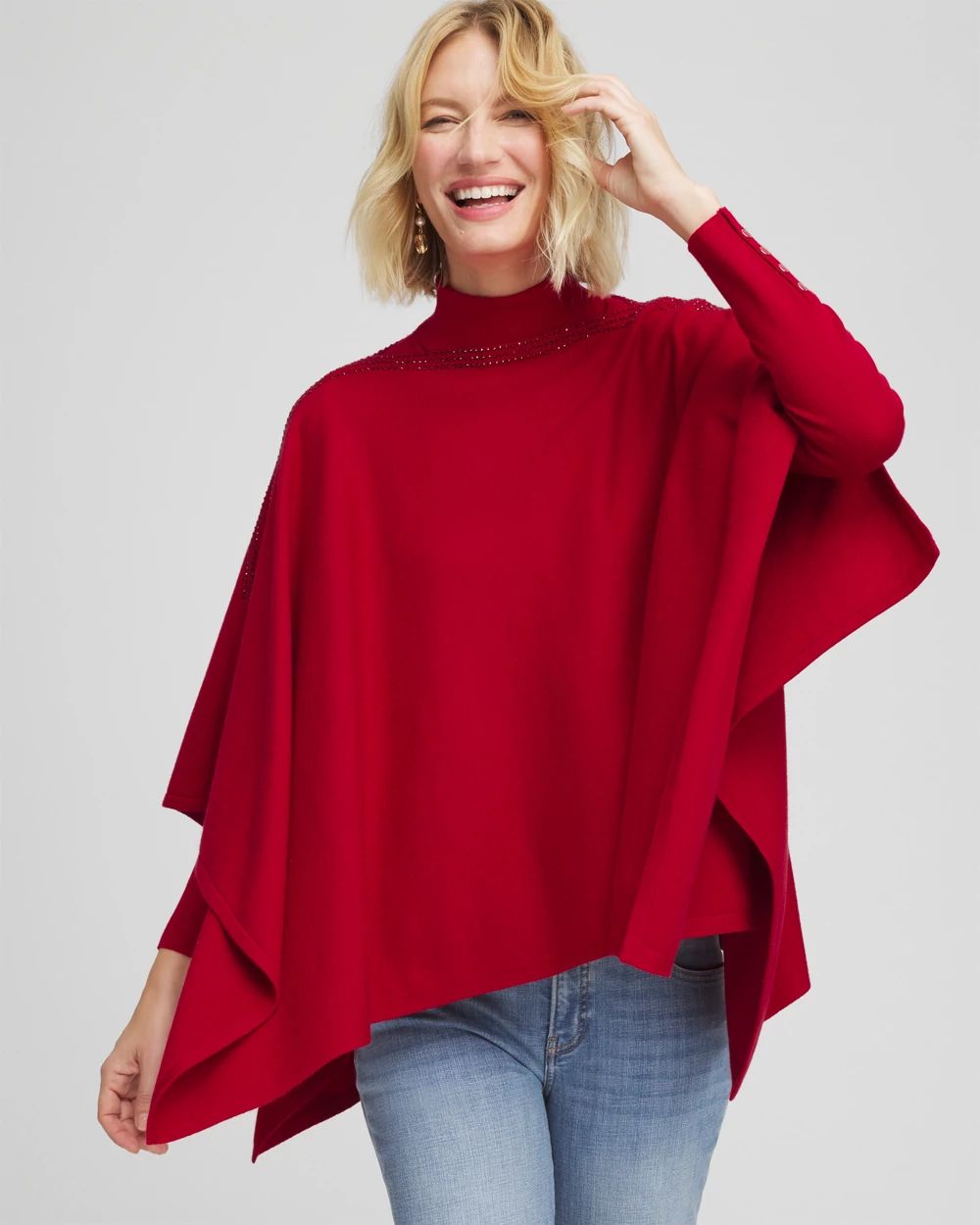 Rhinestone Embellished Poncho