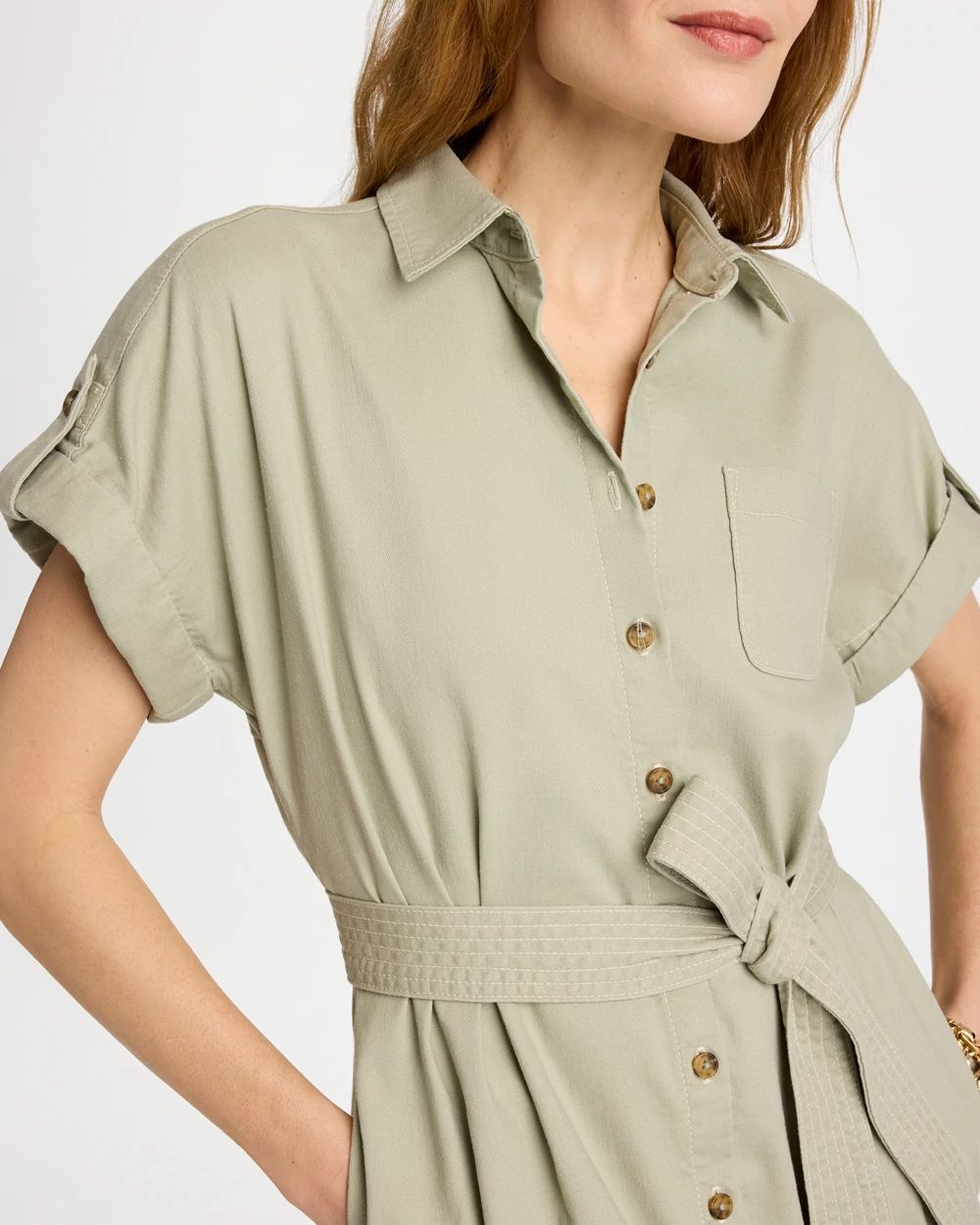 Dolman Tie Hemp Denim Shirtdress click to view larger image.