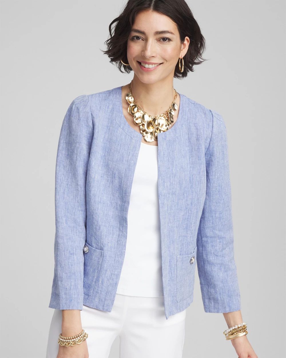 Collarless Linen Blazer
