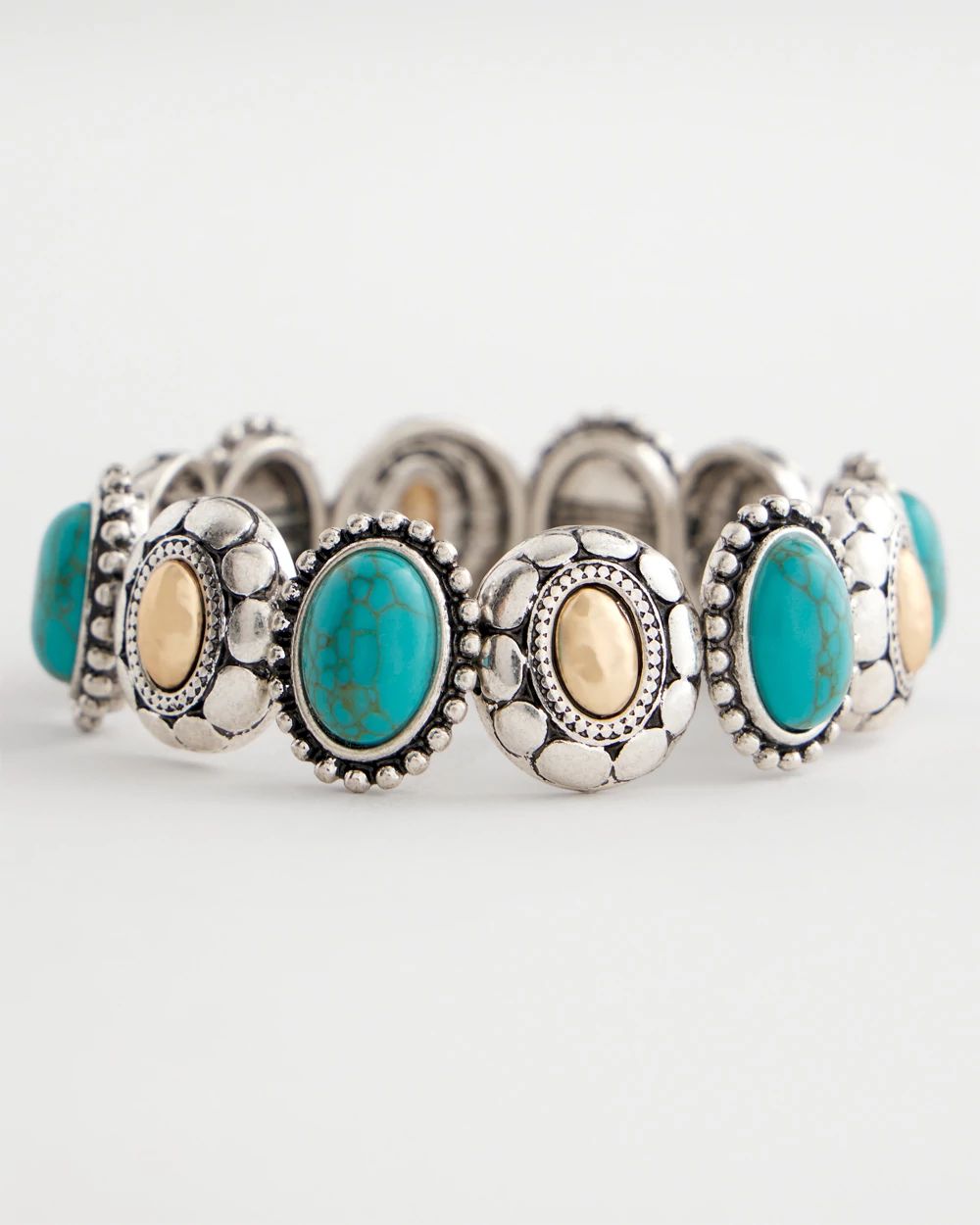 Turquoise Mixed Metal Stretch Bracelet