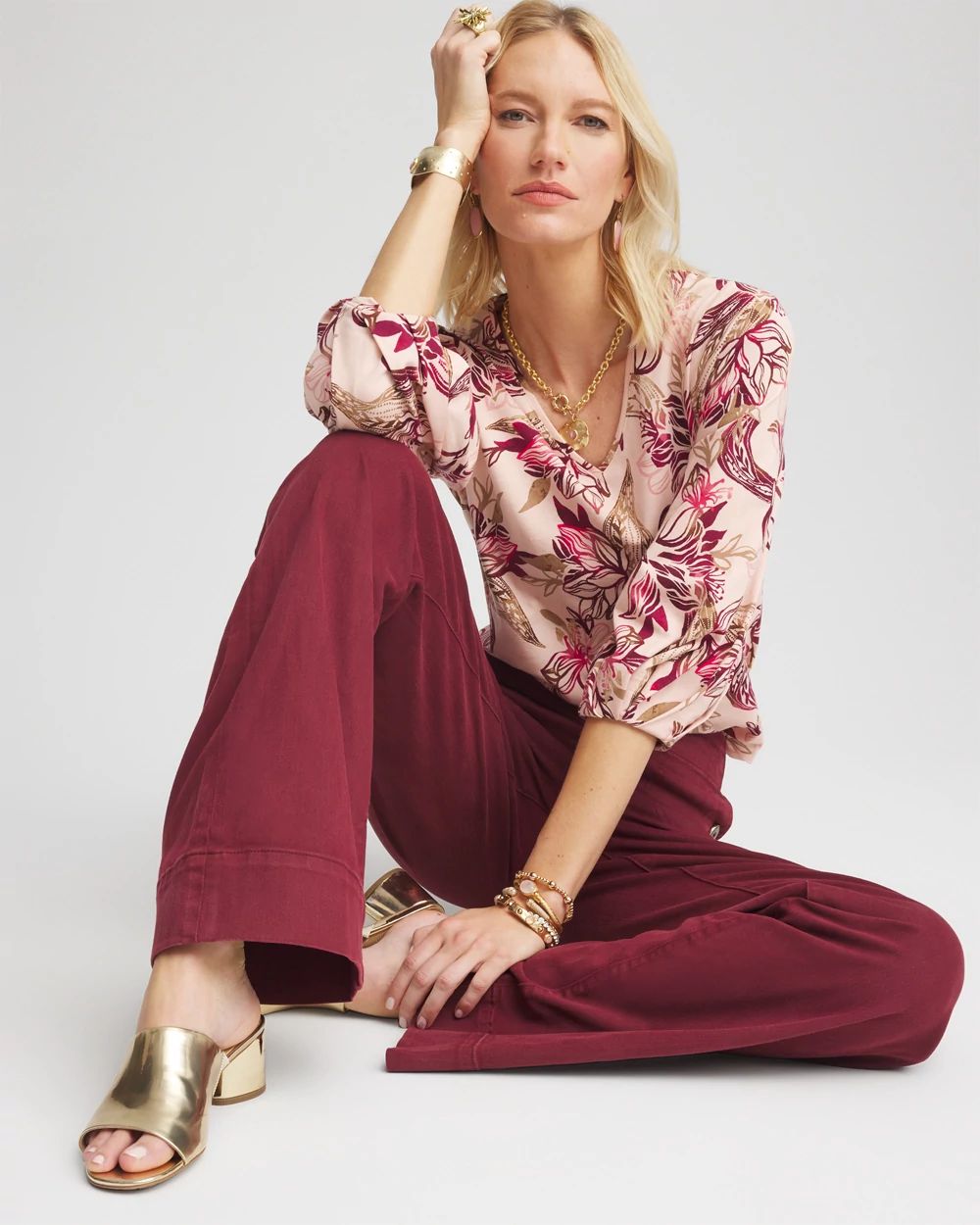 Floral Tuck Sleeve Tee