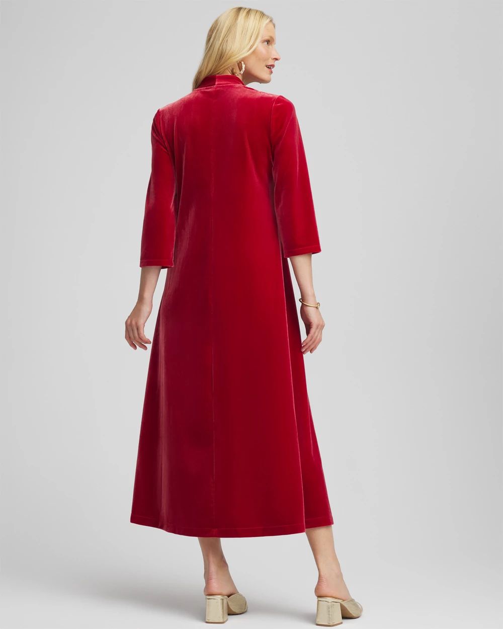 V-Neck Velour Midi Dress