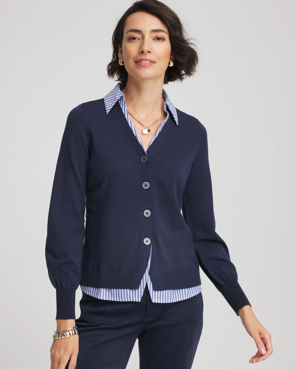 Striped Collared Cardigan Sweater