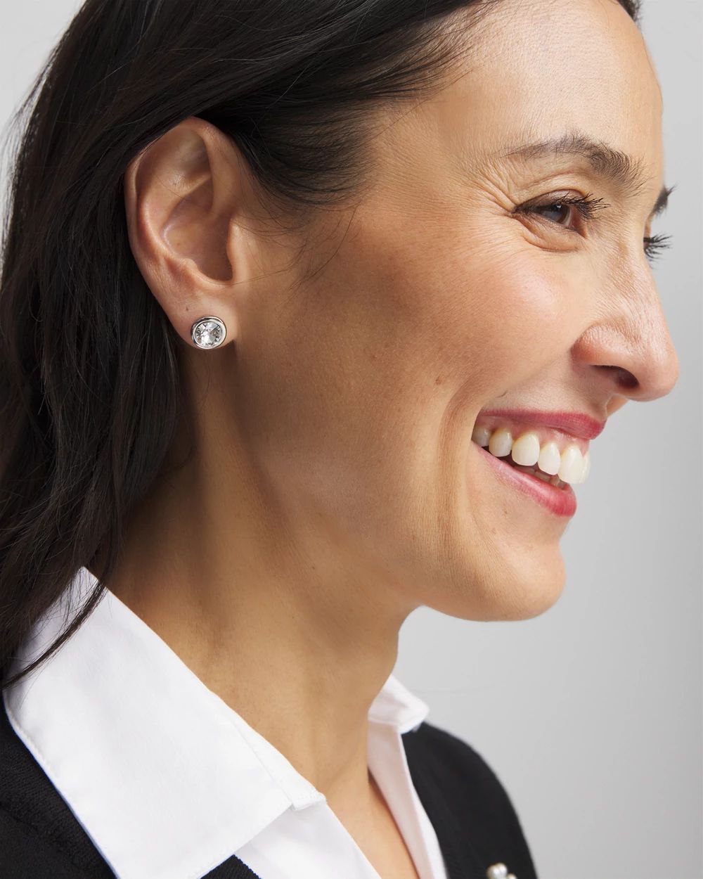 Silver Tone Crystal Stud Earrings