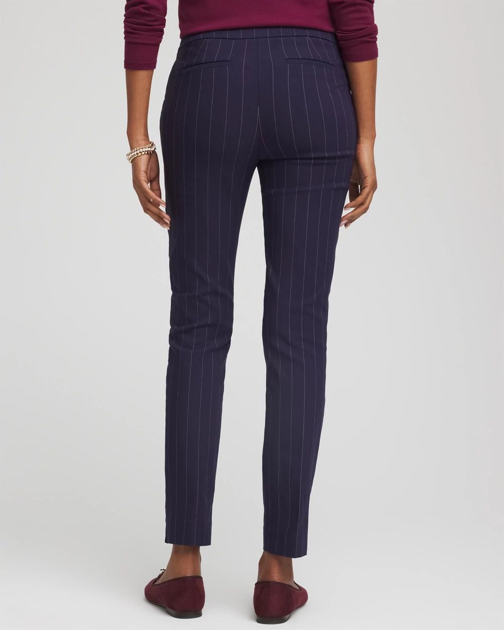 Pinstriped Brigitte™ Slim Pull-On Ankle Pants click to view larger image.