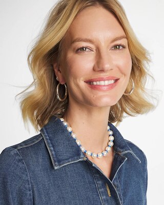 Short Pearl Blue Necklace click to view larger image.